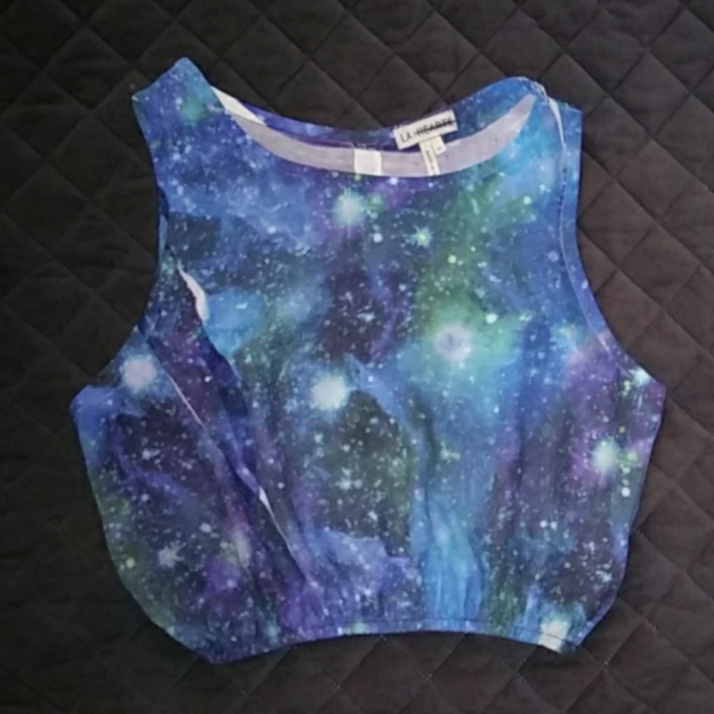 NWOT LA Hearts open back crop top, sz XS